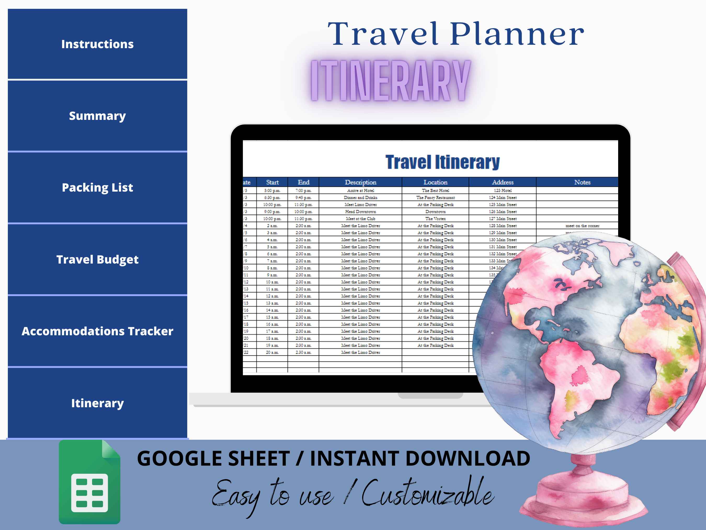 Travel Planner Google Sheeth